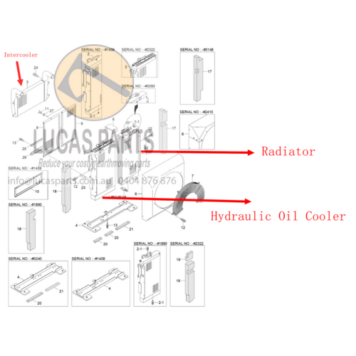 Radiator for KOBELCO D190LC-6E SK160LC-6E SK200-6E SK210LC-6E SK235SRLC-1E SK250LC-6E PN: YN05P00035S001