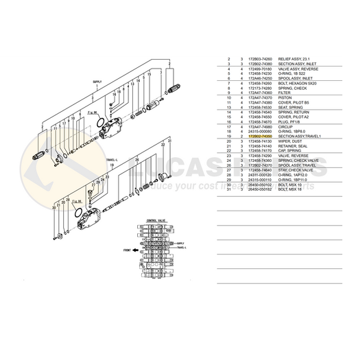 Main Control Valve Part - Travel VIO30-6A PN 172B0274350